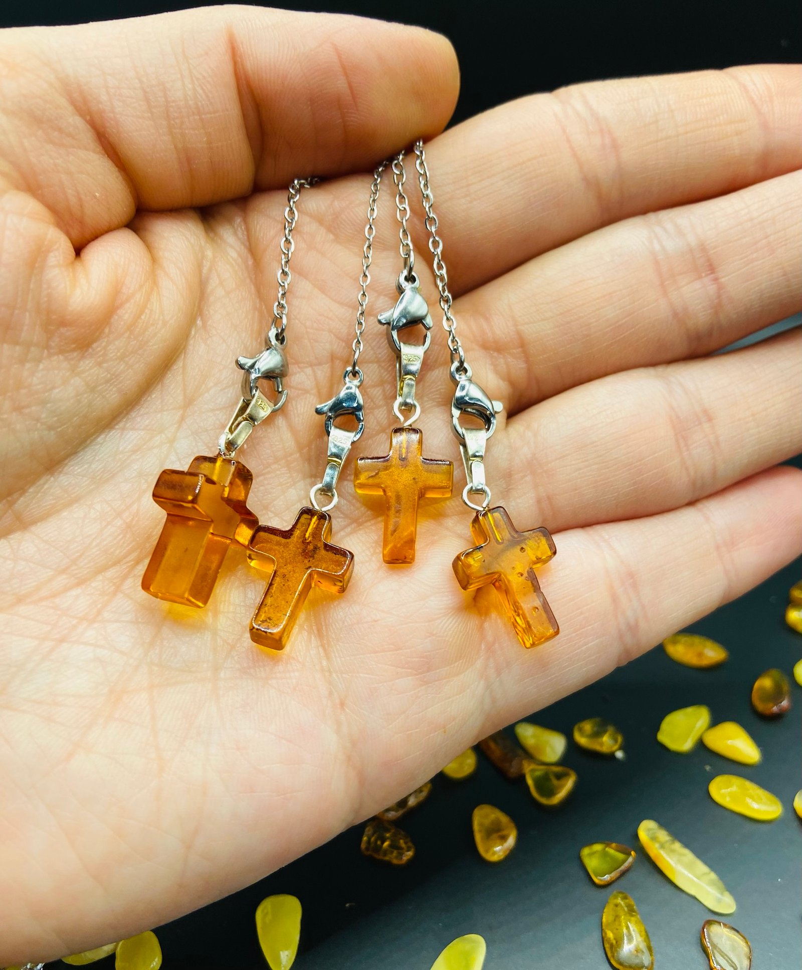 Baltic Amber cognac cross pendants