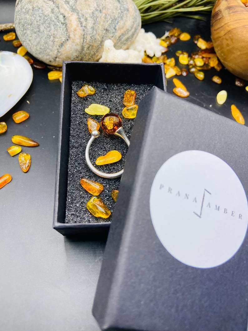 Fasēta Dzintara gredzens ar sudrabu, pašregulējošs