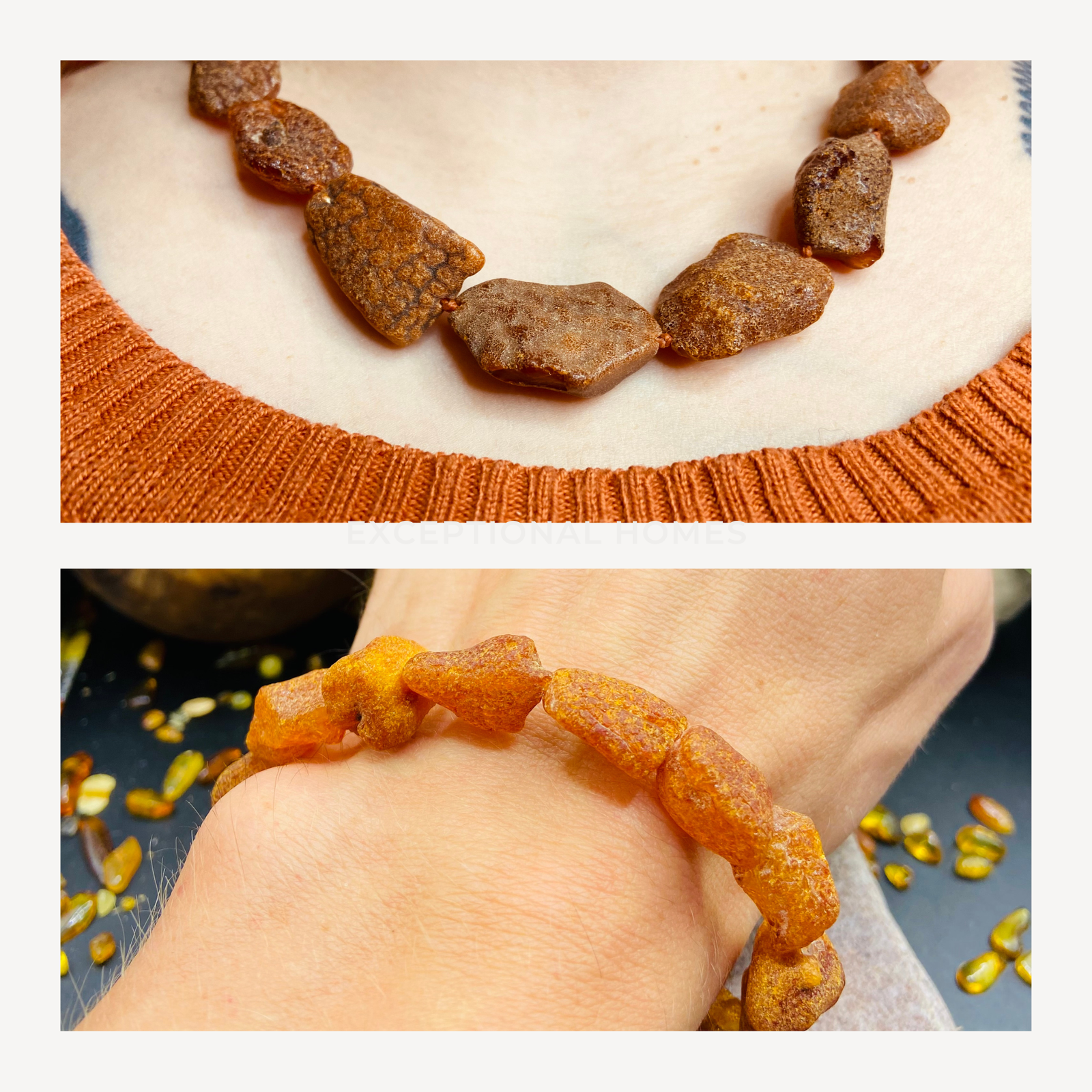 Neapstrādāta dzintara Kaklarotas un aproces komplekts