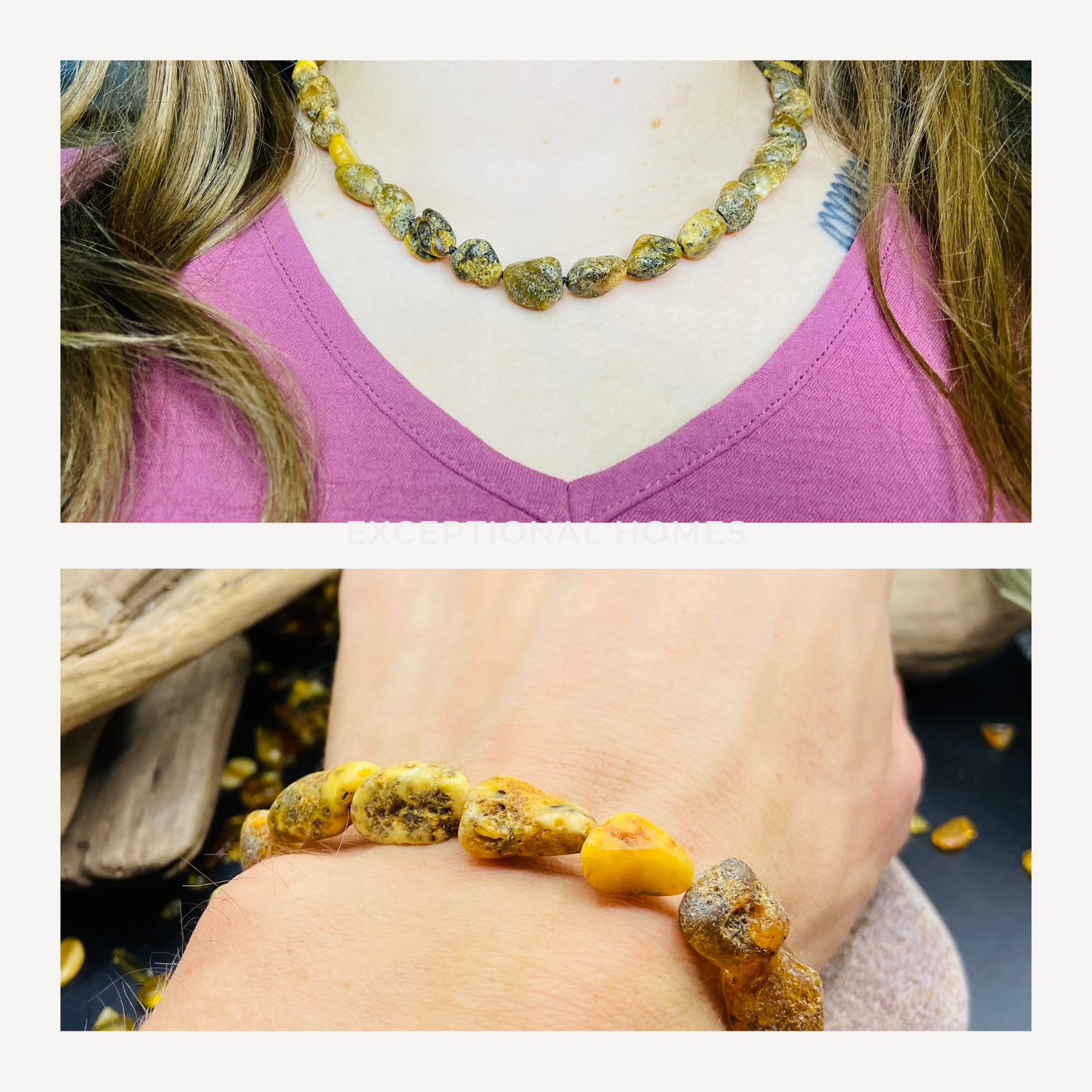 Neapstrādāta dzintara Kaklarotas un aproces komplekts