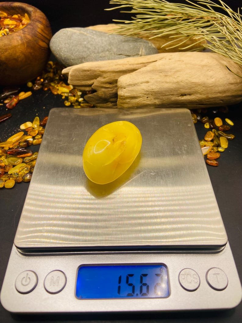 Skaisti pulēts olu dzeltenuma krāsas Dzintara Kabahons, 20 grami