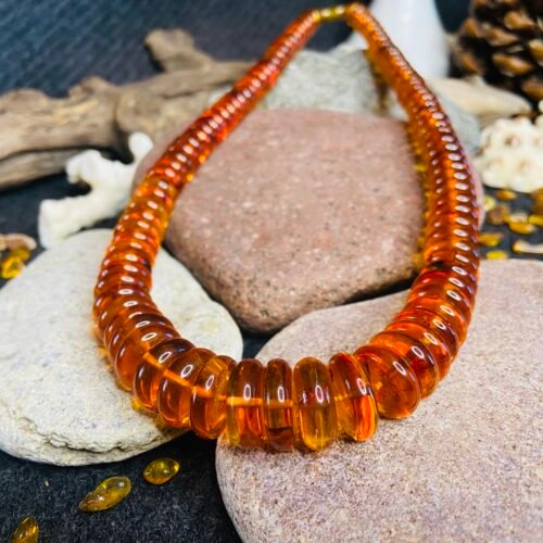 Masīva "Rondelles" tipa pērlīšu dzintara kaklarota sievietēm