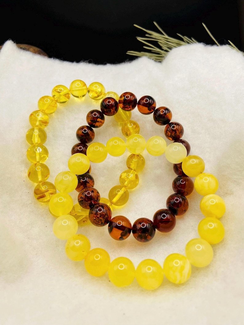 11mm Apaļo pērlīšu ķiršu krāsas pulēta Dzintara aproce