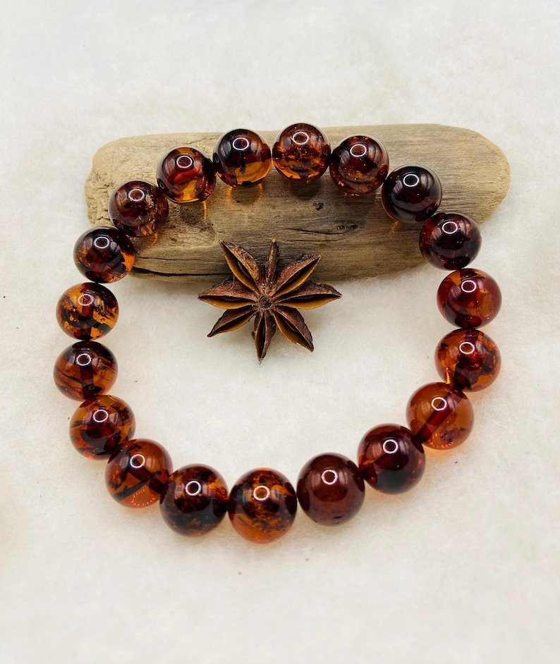 11mm Apaļo pērlīšu ķiršu krāsas pulēta Dzintara aproce