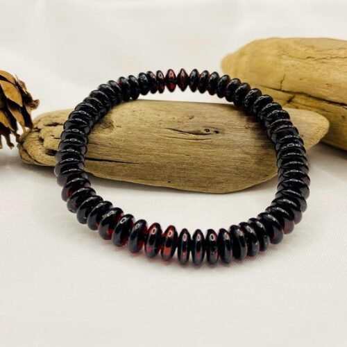 Rondelle formas ķiršu toņa smalka Dzintara rokassprādze