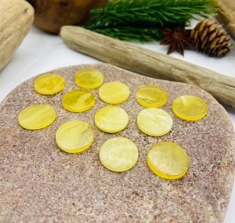 Baltijas dzintara diska formas gabaliņi pogu izstrādei