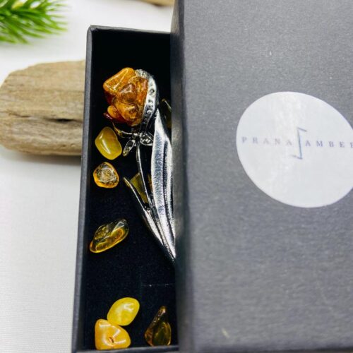 Baltijas Dzintara Rozes broša no medicīniskā metāla