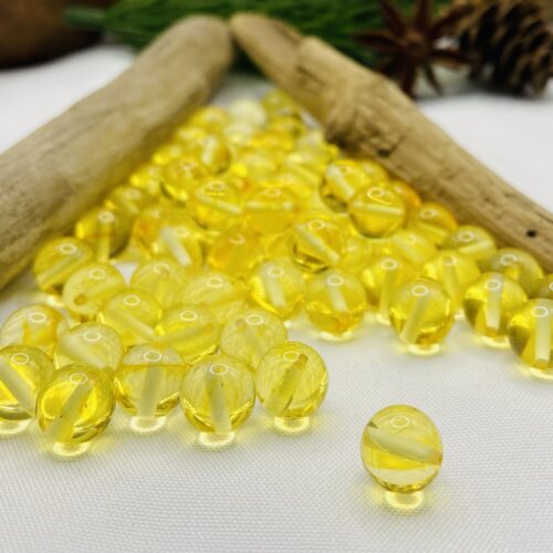 8mm Citrona krāsas Baltijas dzintara apaļās pērlītes